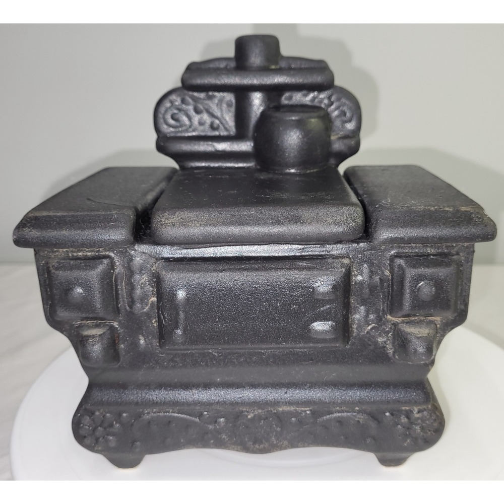 McCoy? Art Pottery Old Fashioned Stove Cookie Jar USA 1960s Black Vintage READ!